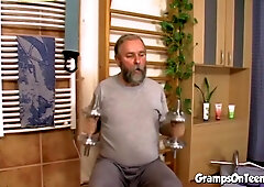 Sexy teen fucks grandpa in old vs young scene
