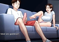 Debbie gives Anon's biggest monster knob a surprise footjob - summertime saga gameplay