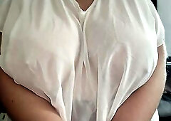 Older saggy breasts close up