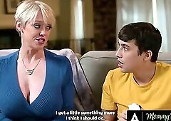 MOMMYS BOY - Dee Williams Flashes Under Her Skirt And Finishes With Cum On Tits