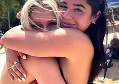 Two blonde babes in a lesbian action involving a dildo