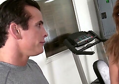 Skinny brunette Kaylee Haze opens her legs wide for deep penetration in the gym