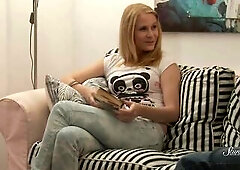 Blond Nympho gets Pounded on the Sofa