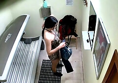 Teen films a casual moment in the solarium and leaves the camera running