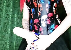 Halloween vampiress with fangs and sharp nails will screw u with her large thong-on. Worship her belt-on!