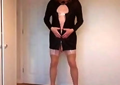 Leather dress strip in nude stockings