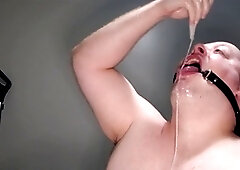 muddy deepthroat of barely legal inch dildo with mouth gag ring
