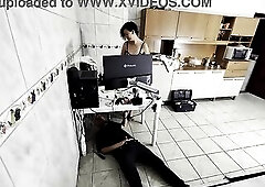 Wicked wife greets the repairman whilst wearing merely a towel and swallows the load.