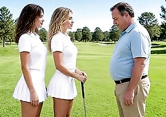 Rich Chap Screws 2 Teen Cuties on Golf Course. Three-some, Hawt Feet (AI-Generated)