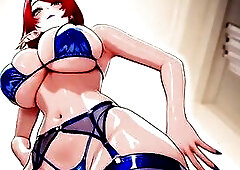 eDive into an electric blue neon fantasy with this breathtaking red-haired elf domme! With fiery red hair in twin butt cheeks, pointed elf ears, large