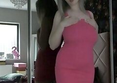Amateur young brunette enjoys dildo on solo masturbation