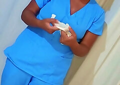 Nurse's condom breath play wearing medical gloves