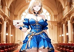 The golden-haired princess makes a breathtaking entrance! Clothed in that blue-gold court gown, that babe lazily unfurls her petticoat within the magn