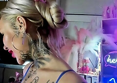 Close up with blonde seductress masturbating pussy
