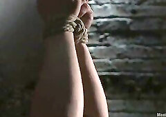 Suspended in a Center Split, Helpless Uncut Stud Blows a Huge Load!