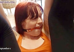 Hog-tied, pussy spanking, bondage suspension