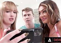 DEVILS TGIRLS - Victoria Grant Turns Porn Night Into Hardcore Trans Anal Threesome
