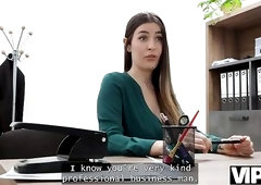 VIP4K. See those Lascivious Bitches have Sex and end up Overspread in Cum in the Loan officer's office