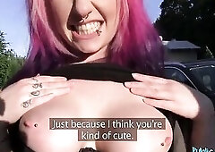 Pink Haired AMERICAN SWEETHEART with Large TITTIES screwed Outdoors in Public - Public Agent