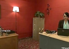 Busted Watching Porn at Work-boss Punishes Bad Employee W/her Own Cock