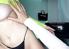 Breasty hands grasp him during the time that alicia delicia rides rod