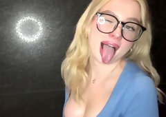 Slutty Blonde Gets Her Throat Fucked Balls Deep And Gets Cum On Her Glasses