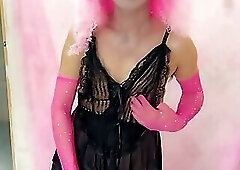 Oanh Le transgender wearing sexy clothes stabbing her cock