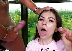 Hot amateur teens have group sex in van