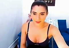 Big cock TS busts a huge load all over her face and gla