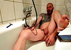 Russian man, middle-aged, showers