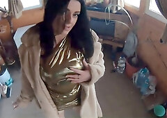 Cheating housewife Milfycalla dances playfully with her husband's friend while he's away
